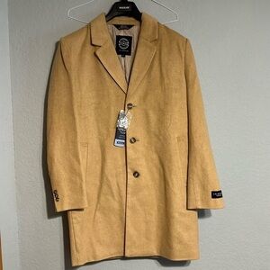 Haggar Mid-Length Single Breasted Brushed Twill Mens Lightweight Topcoat (Camel)